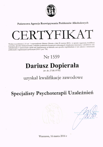Specjalista psychoterapii uzależnień